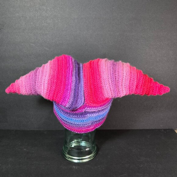 Handmade FaeFoolery Wool Crochet Cosplay Hat Cap Pink Purple Rainbow Stripes NEW - Picture 5 of 8